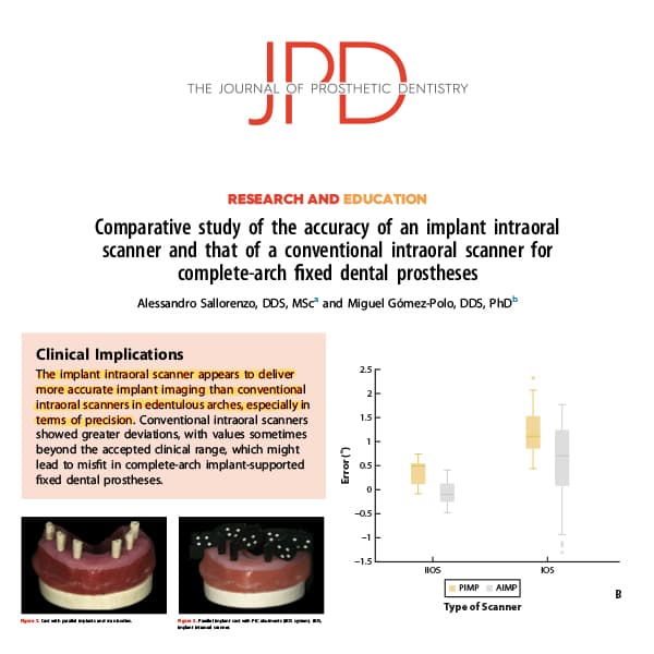 Comparative study of the accuracy of an implant intraoral scanner and that of a conventional intraoral scanner for complete-arch fixed dental prostheses